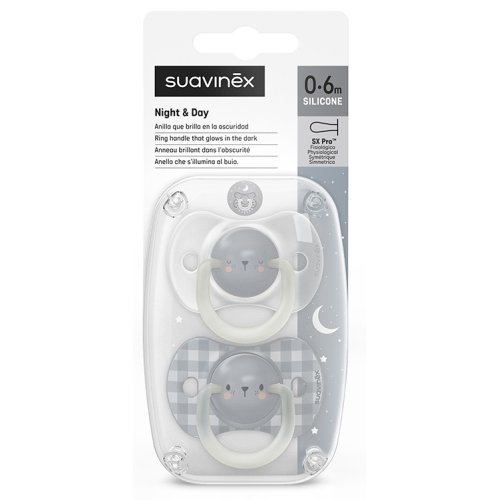 SUAVINEX NIGHT&DAY SUCCHIETTO IN SILICONE SX PRO 0/6 MESI ORSO 2 PEZZI