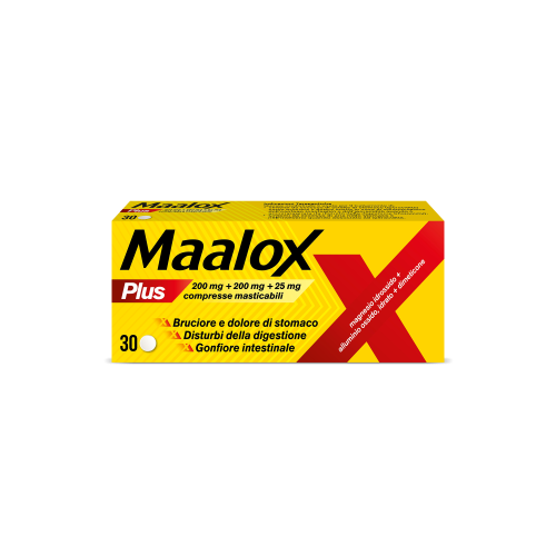 MAALOX PLUS*30 cpr mast 200 mg + 200 mg + 25 mg